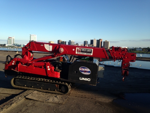 Our Spydercrane Mini Cranes in Detroit, crawling along the Cobo Center